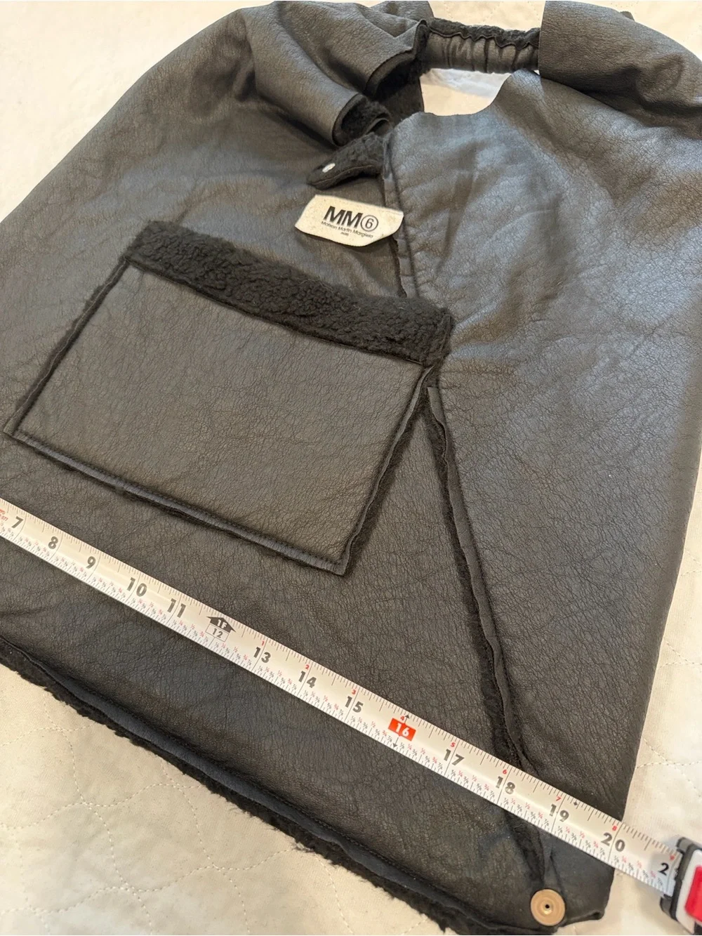 MM6 Maison Margiela Japanese Faux Shearling Tote Bag Black Large Unisex Auth‎